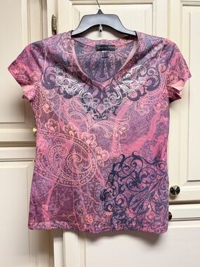 Appropriate Behavior Vintage Y2K Pink Paisley Short Sleeve Tee Size Small